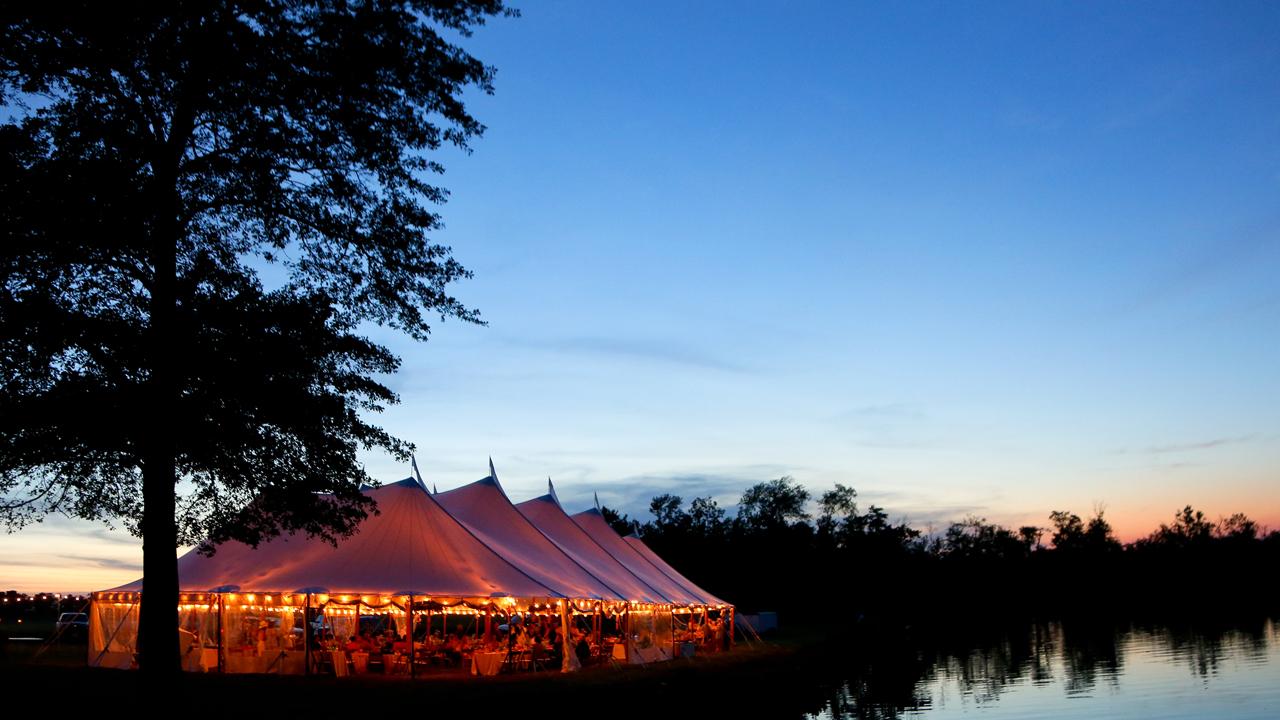 Sunset sky with tent set up